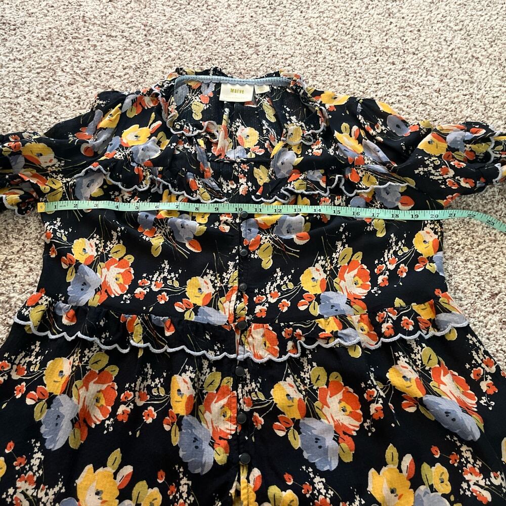 Anthropologie Maeve Women’s Small Floral Viscose Boho‎ Blouse Shirt Top Black - Picture 5 of 8